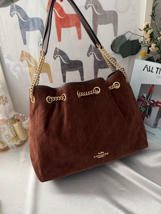 Coach Handbags - COACH CCZ80 Evelyn Shoulder Bag with Quilting Suede Gold/Vintage Brown/ Mapl WNT